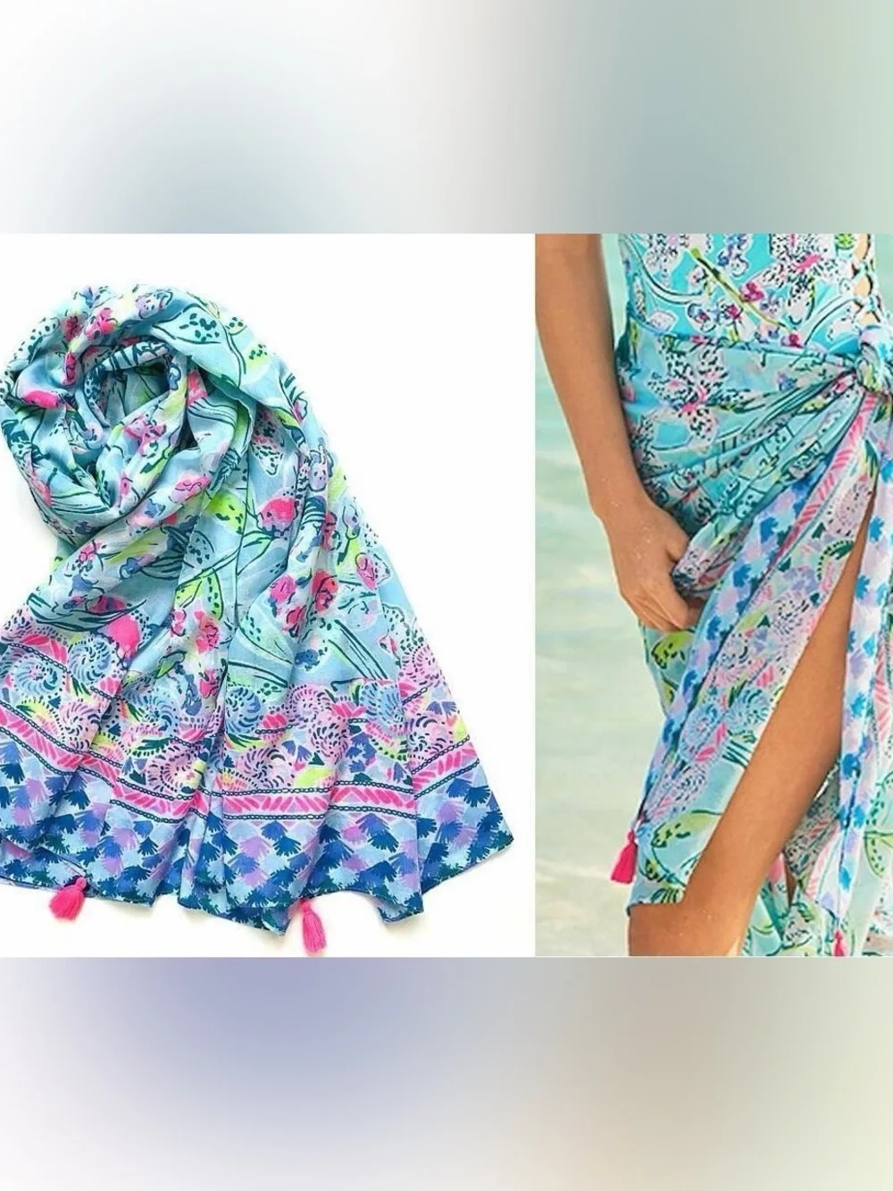 Lilly Pulitzer Seaspray Resort Wrap vibrant, tropical floral pattern tassels